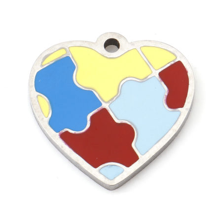 Picture of 304 Stainless Steel Charms Silver Tone Multicolor Heart Tree Enamel