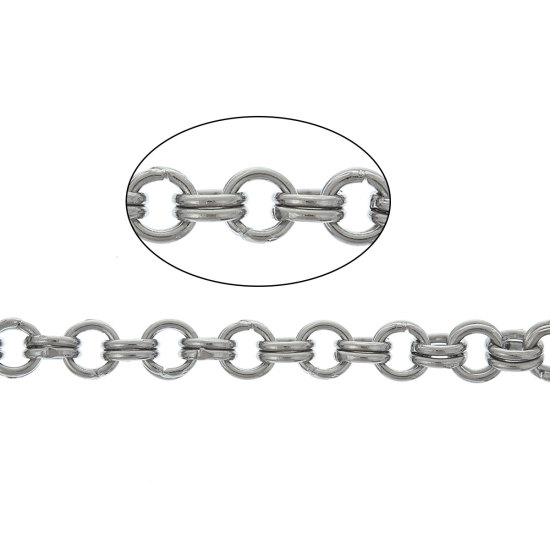 Picture of 304 Stainless Steel Double Loop Rolo Chain Findings Silver Tone 4mm(1/8") Dia, 1 M