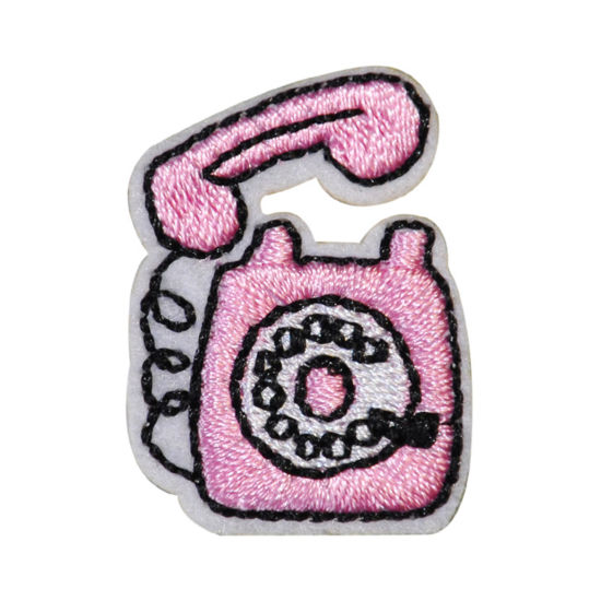 Imagen de Tejido Apliques de Parches Autoadhesivos DIY Scrapbooking Craft Rosado Teléfono 3.2cm x 2.4cm, 5 Unidades
