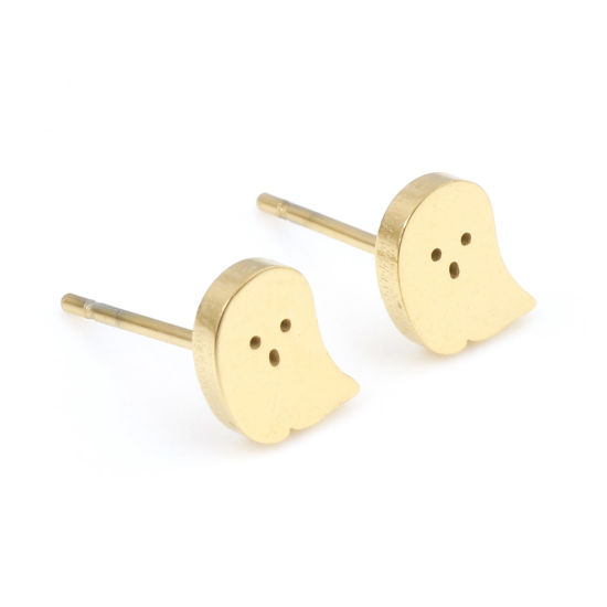 Imagen de Acero Inoxidable Pendientes Tono de Plata Halloween Fantasma 8mm x 6.5mm, Post/ Wire Size: (20 gauge), 6 Pares
