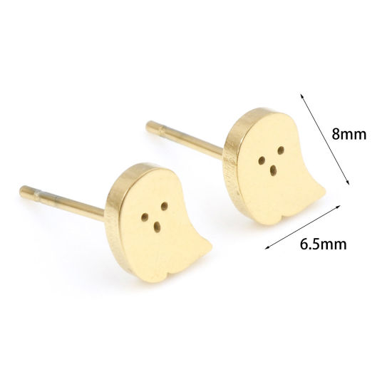 Imagen de Acero Inoxidable Pendientes Tono de Plata Halloween Fantasma 8mm x 6.5mm, Post/ Wire Size: (20 gauge), 6 Pares
