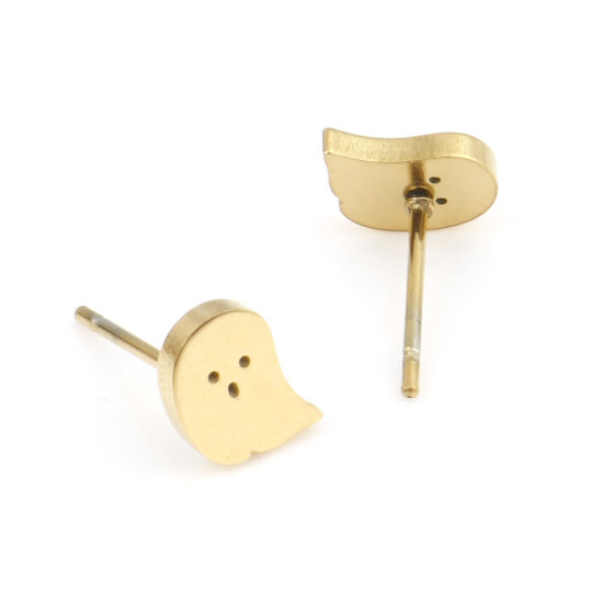 Imagen de Acero Inoxidable Pendientes Tono de Plata Halloween Fantasma 8mm x 6.5mm, Post/ Wire Size: (20 gauge), 6 Pares