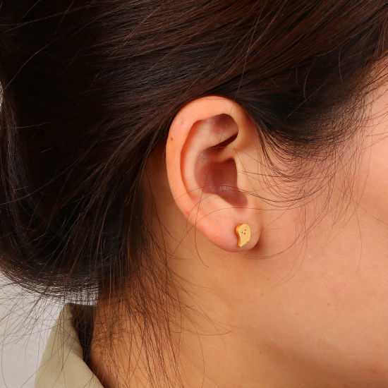 Imagen de Acero Inoxidable Pendientes Tono de Plata Halloween Fantasma 8mm x 6.5mm, Post/ Wire Size: (20 gauge), 6 Pares