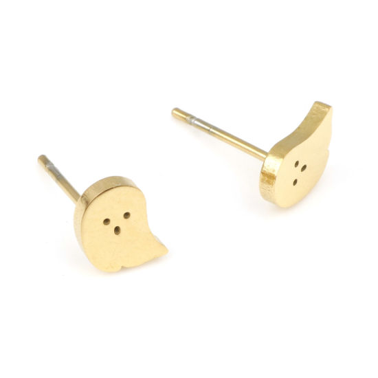 Imagen de Acero Inoxidable Pendientes Tono de Plata Halloween Fantasma 8mm x 6.5mm, Post/ Wire Size: (20 gauge), 6 Pares