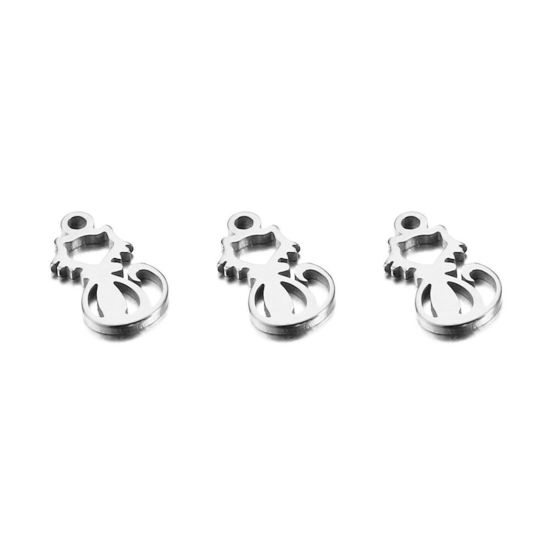 Bild von 202 Edelstahl Haustier Silhouette Charms Katze Silberfarbe Hohl 12mm x 6mm, 10 Stück