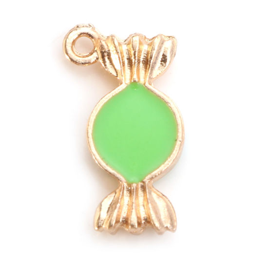 Picture of Zinc Based Alloy Charms Gold Plated Green Candy Double Sided Enamel 18mm x 10mm, 10 PCs