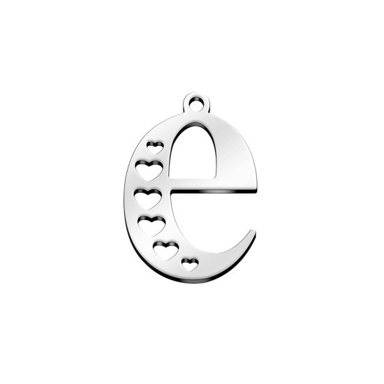 Изображение 304 Нержавеющая Сталь Подвески Строчные буквы Серебряный Тон Сердце Сообщение“ E ” ажурная резьба 21мм x 15мм, 1 ШТ
