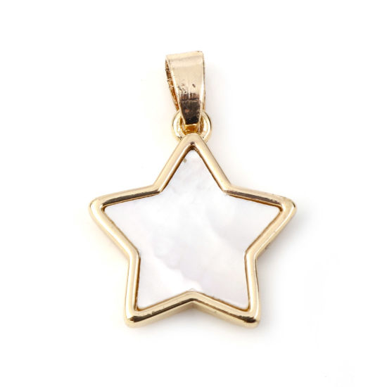 Bild von Muschel + Kupfer Geometrie Serie Charms Vergoldet Weiß Pentagramm Stern 21mm x 15mm, 1 Stück