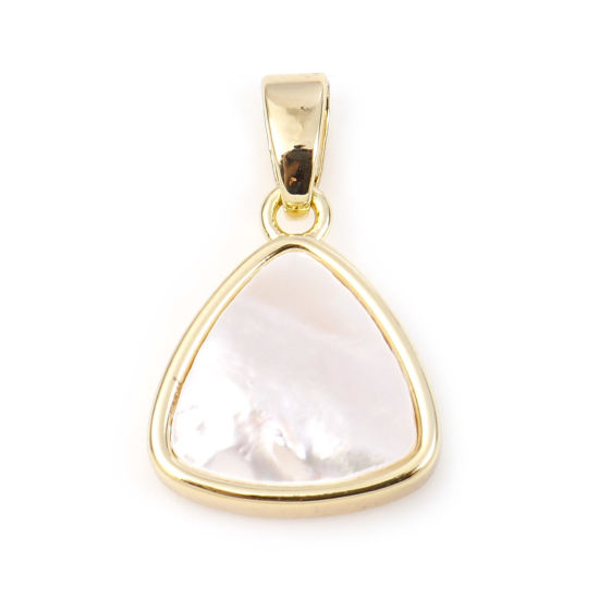 Picture of 1 Piece Shell & Brass Geometric Charm Pendant Gold Plated White Triangle 18mm x 12mm