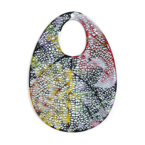 Picture of Iron Based Alloy Filigree Stamping Pendants Multicolor Drop Flower Painted 5.1cm x 3.6cm, 5 PCs