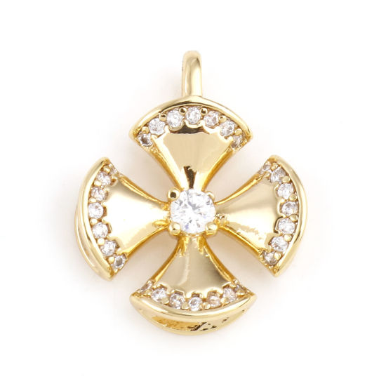 Изображение Латунь Подвески четырехугольник настоящее золото с покрытием Крест Прозрачный Искусственный Циркон 15мм x 13мм, 1 ШТ