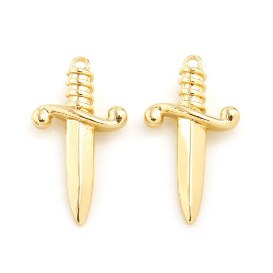 Изображение Латунь Подвески Меч настоящее золото с покрытием 26мм x 14мм, 2 ШТ