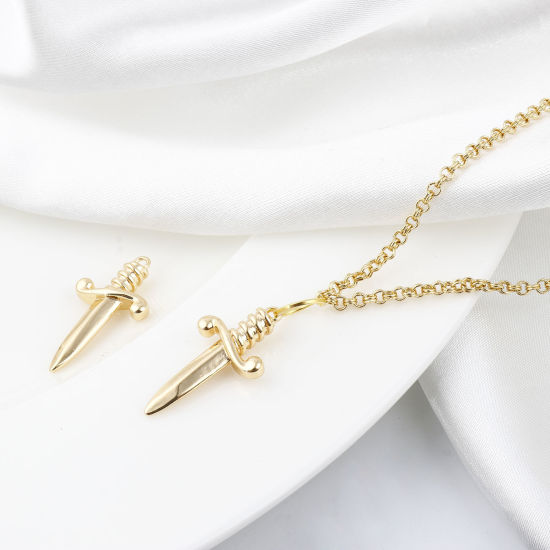 Изображение Латунь Подвески Меч настоящее золото с покрытием 26мм x 14мм, 2 ШТ