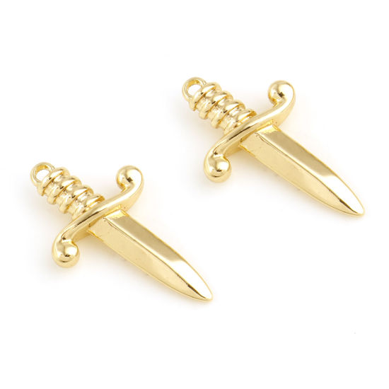 Изображение Латунь Подвески Меч настоящее золото с покрытием 26мм x 14мм, 2 ШТ