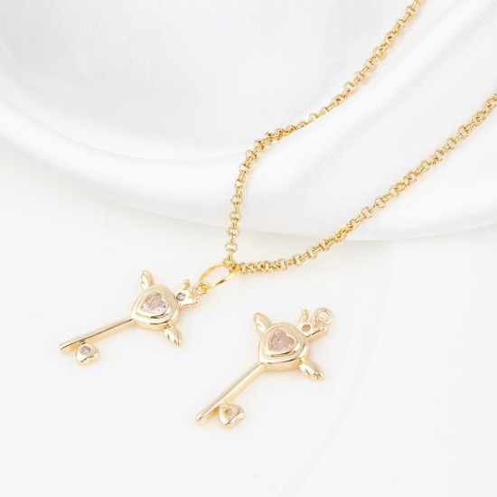 Изображение Латунь Подвески Ключи настоящее золото с покрытием Крыло Прозрачный Искусственный Циркон 3.1см x 1.9см, 1 ШТ