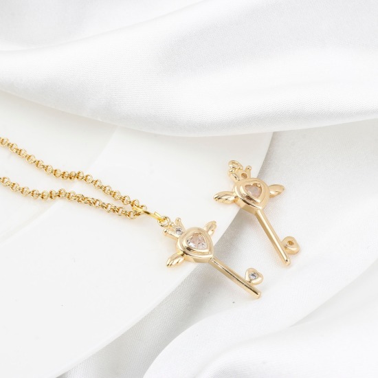 Изображение Латунь Подвески Ключи настоящее золото с покрытием Крыло Прозрачный Искусственный Циркон 3.1см x 1.9см, 1 ШТ