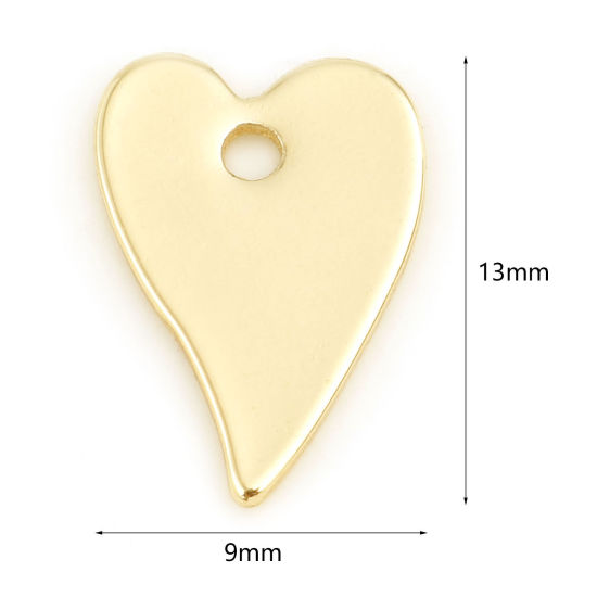 Image de Breloques La Saint Valentin en Laiton Cœur Plaqué Or Véritable 13mm x 9mm, 10 Pcs