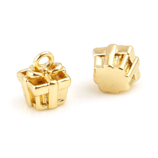 Bild von Messing Charms Geschenkbox Echtgold plattiert 3D 7mm x 6mm, 5 Stück