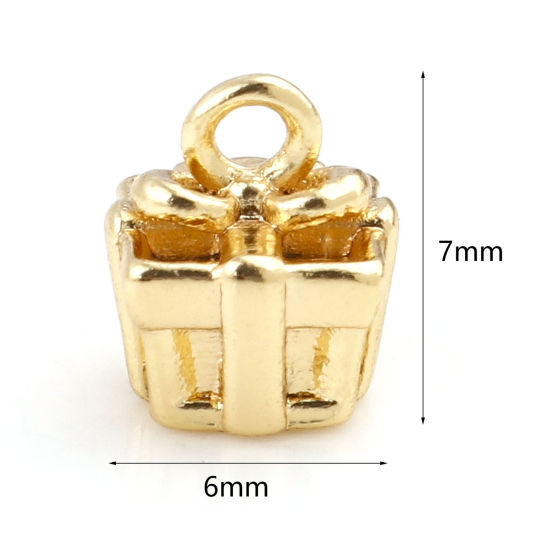 Image de Breloques en Laiton Boîte à cadeau Plaqué Or Véritable 3D 7mm x 6mm, 5 Pcs