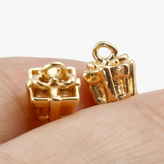 Bild von Messing Charms Geschenkbox Echtgold plattiert 3D 7mm x 6mm, 5 Stück