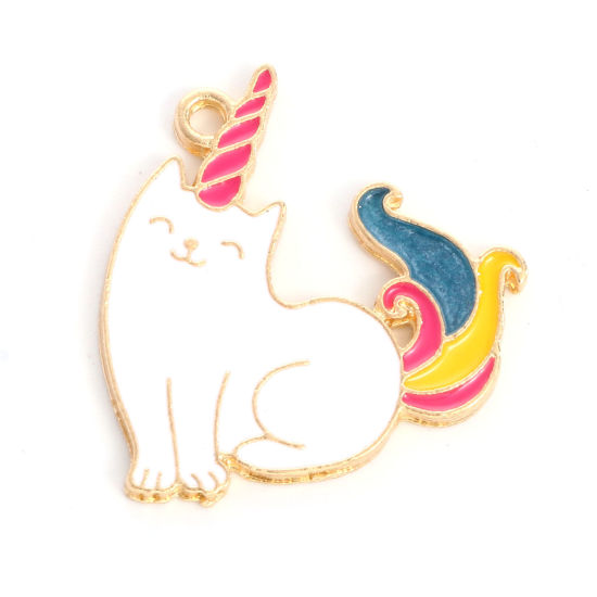 Imagen de Zamak Colgantes Charms Animal Chapado en Oro Multicolor Esmalte 26mm x 25mm, 10 Unidades