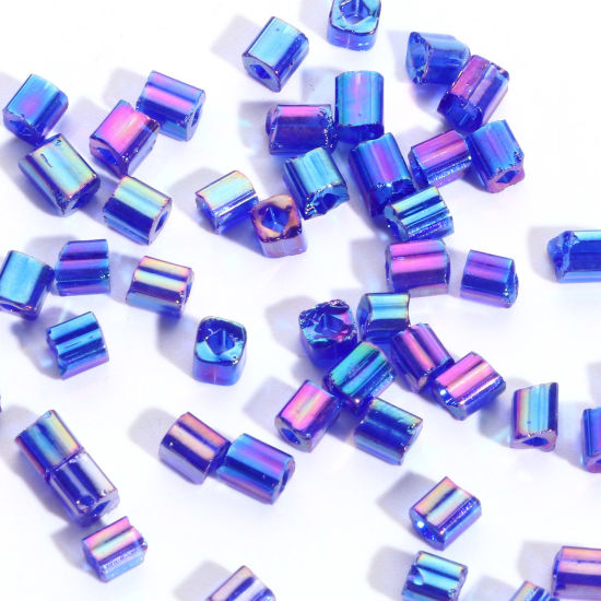 Изображение Стеклянные Квадратное Семя Бусины Сине-Фиолетовая Прозрачный Разноцветный Примерно 4мм x 4мм, Размер Роры: 1.2x1.2mm, 100 Грамм