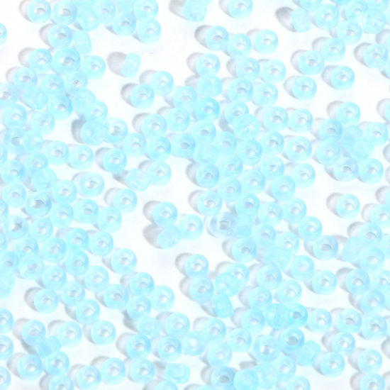 Picture of Glass Seed Beads Round Rocailles Blue Transparent Frosted 3mm x 2mm, Hole: Approx 0.8mm, 100 Grams