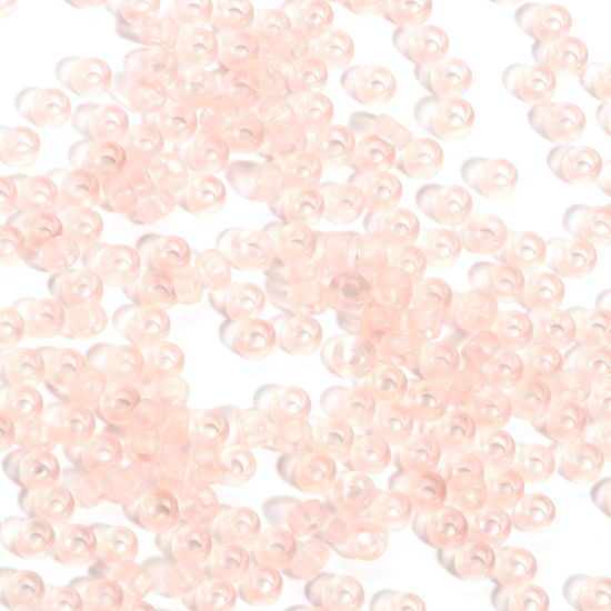 Picture of Glass Seed Beads Round Rocailles Peachy Beige Transparent Frosted 3mm x 2mm, Hole: Approx 0.8mm, 100 Grams
