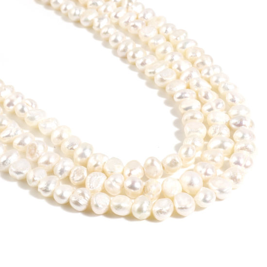 Image de ( Naturel ) Perles Baroque en Perles de Culture d'Eau Douce Irrégulier Blanc, 7x5mm - 6x5mm, Taille de Trou: 0.6mm, 36cm Long, 1 Enfilade (Env. 65 Pcs/Enfilade)