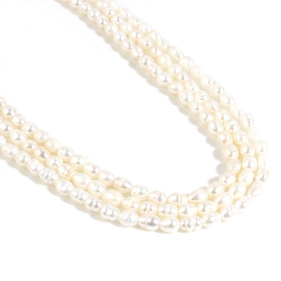 Image de ( Naturel ) Perles Baroque en Perles de Culture d'Eau Douce Ovale Blanc, 5x4mm - 4x3mm, Taille de Trou: 0.5mm, 35.5cm Long, 1 Enfilade (Env. 72 Pcs/Enfilade)