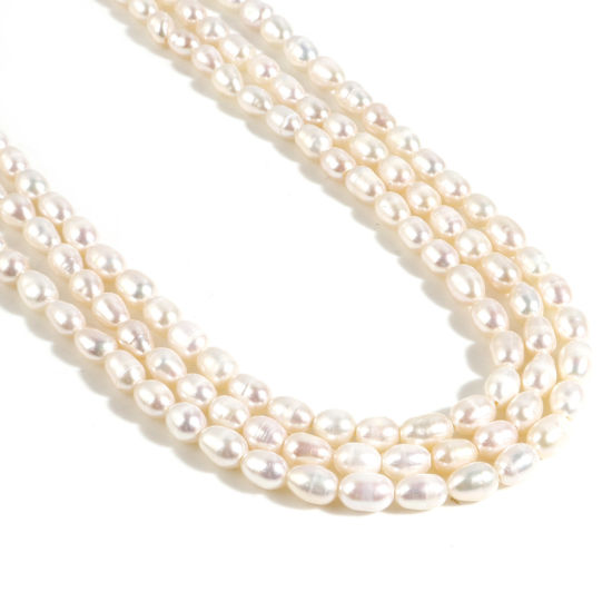 Image de ( Naturel ) Perles Baroque en Perles de Culture d'Eau Douce Ovale Blanc, 7x5mm - 6x4mm, Taille de Trou: 0.6mm, 34.5cm Long, 1 Enfilade (Env. 54 Pcs/Enfilade)
