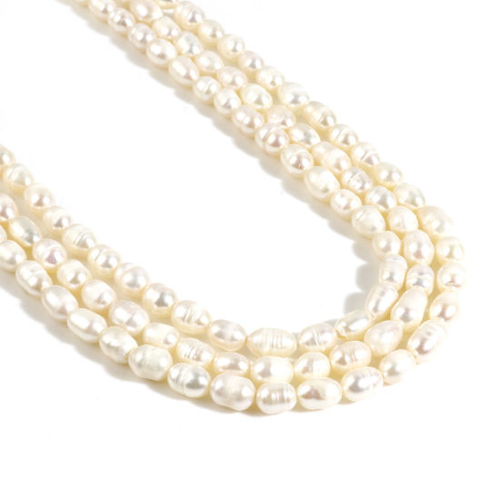 Image de ( Naturel ) Perles Baroque en Perles de Culture d'Eau Douce Ovale Blanc, 9x5.5mm - 6x4.5mm, Taille de Trou: 0.6mm, 35cm Long, 1 Enfilade (Env. 54 Pcs/Enfilade)