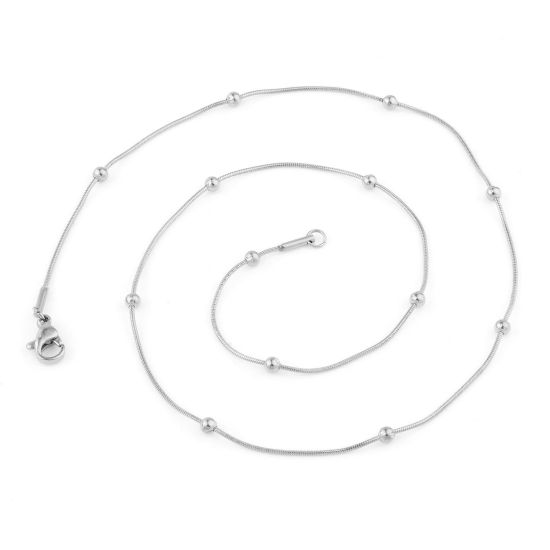 Picture of 304 Stainless Steel Snake Chain Necklace For DIY Jewelry Making Silver Tone Handmade 46cm(18 1/8") long, 1 Piece