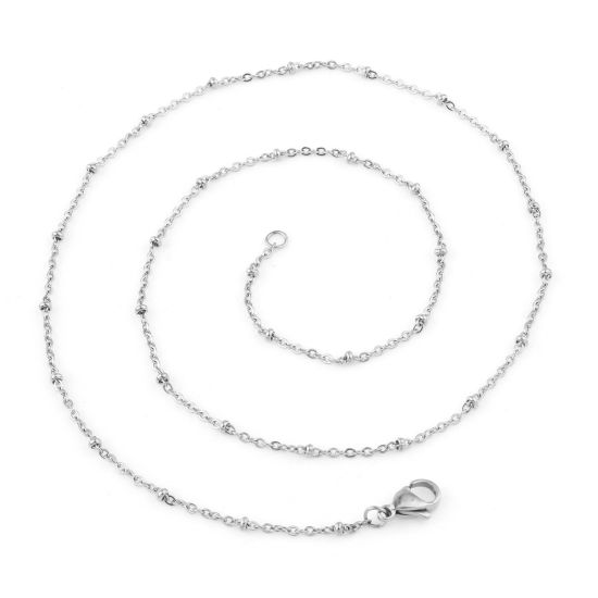 Picture of 304 Stainless Steel Link Cable Chain Necklace For DIY Jewelry Making Silver Tone Handmade 50cm(19 5/8") long, 1 Piece