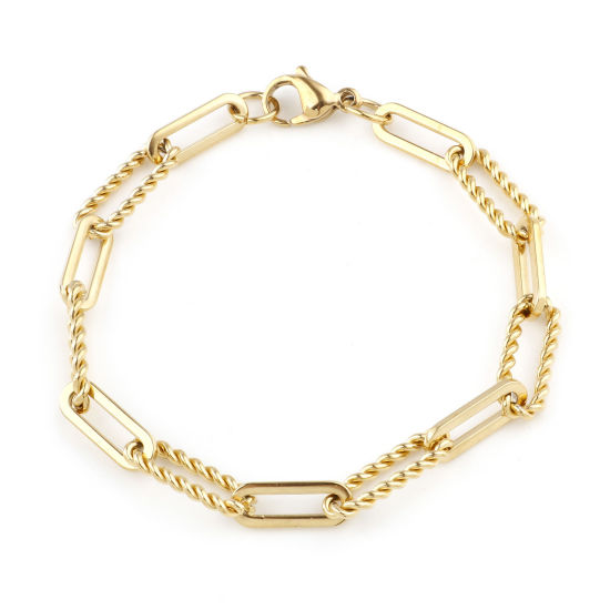 Image de 1 Pièce Bracelets en 304 Acier Inoxydable Placage sous Vide Chaîne Maille Forçat Ovale Doré Fait Main 19cm long