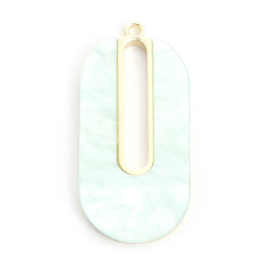 Image de Pendentifs Série D'acide Acétique en Alliage de Zinc+Acrylique Ovale Doré Bleu Creux 4.1cm x 2cm, 5 Pcs