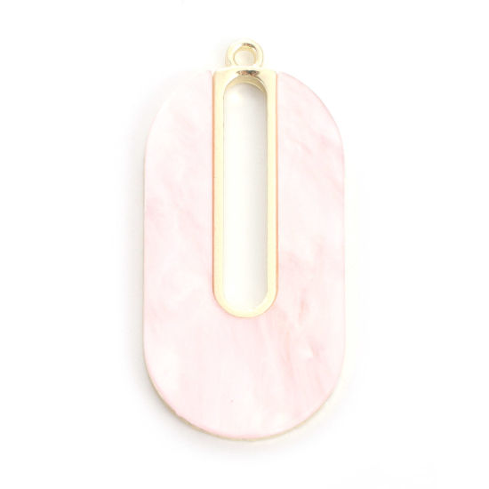 Image de Pendentifs Série D'acide Acétique en Alliage de Zinc+Acrylique Ovale Doré Rose Clair Creux 4.1cm x 2cm, 5 Pcs