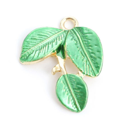 Picture of Zinc Based Alloy Leaf Gold Plated Green Painted