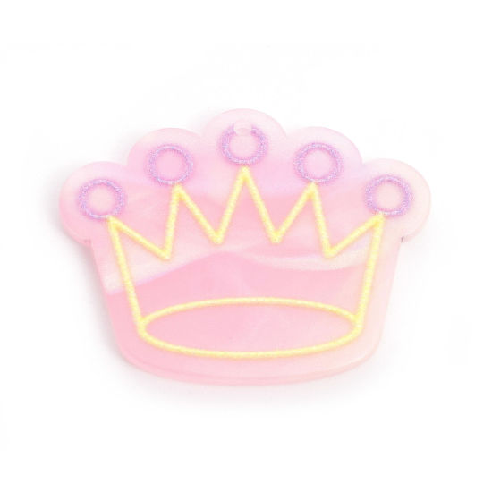 Picture of Acrylic Pendants Crown Pink 3.5cm x 2.7cm, 5 PCs