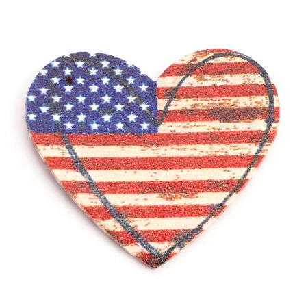Bild von PU Amerikanischer Unabhängigkeitstag Anhänger Herz Bunt Staatsflagge 5cm x 4.5cm, 5 Stück