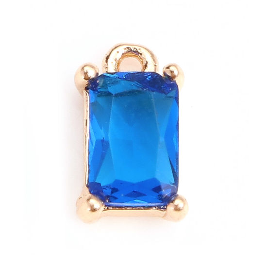 Picture of Brass & Glass Charms Gold Plated Royal Blue Rectangle Faceted 9mm x 5mm, 10 PCs                                                                                                                                                                               