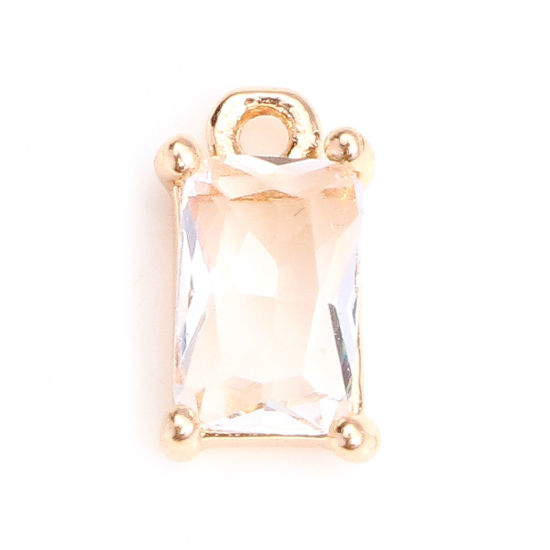 Picture of Brass & Glass Charms Gold Plated Transparent Clear Rectangle Faceted 9mm x 5mm, 10 PCs                                                                                                                                                                        