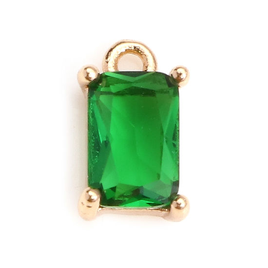 Picture of Brass & Glass Charms Gold Plated Green Rectangle Faceted 9mm x 5mm, 10 PCs                                                                                                                                                                                    