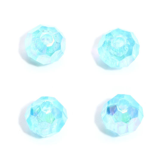 Picture of Acrylic Beads Round Blue AB Rainbow Color Faceted About 8mm Dia., Hole: Approx 1.7mm, 500 PCs