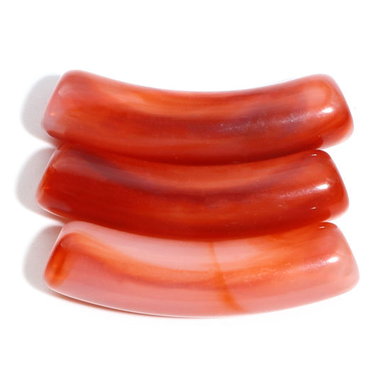 Picture of Acrylic Beads Curved Tube Brown Red About 3.2cm x 0.8cm, Hole: Approx 1.6mm, 50 PCs