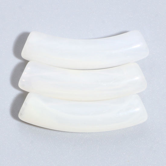 Image de Perles en Acrylique Tube Courbé Blanc 3.2cm x 0.8cm, Trou: env. 1.6mm, 50 Pcs