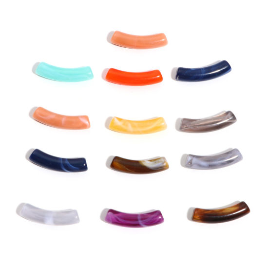 Picture of Acrylic Beads Curved Tube At Random Color Mixed About 3.2cm x 0.8cm, Hole: Approx 1.6mm, 50 PCs
