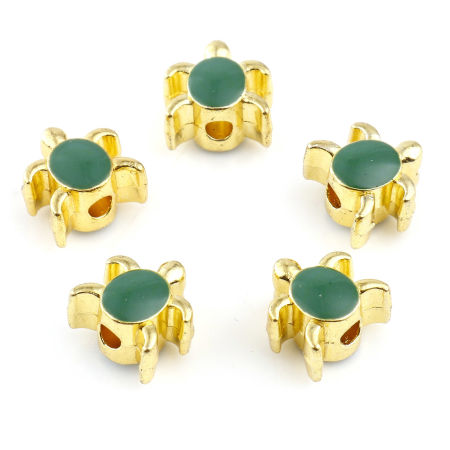 Image de Perles en Alliage de Zinc Bijoux d'Océan Tortue Doré Vert Émail 8mm x 8mm, Trou: env. 1.8mm, 20 Pcs