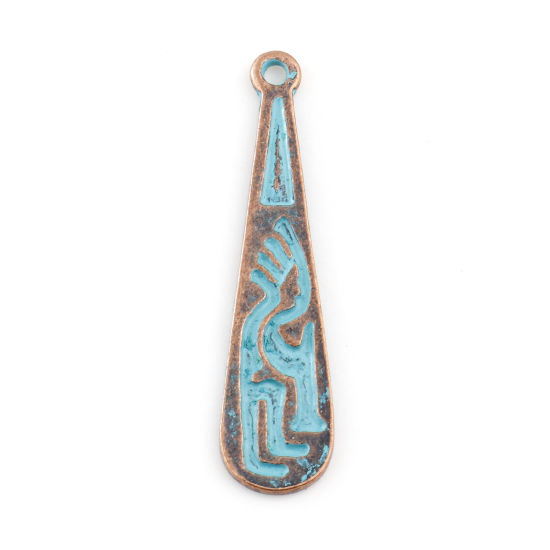 Picture of Zinc Based Alloy Patina Pendants Drop Antique Copper Carved Pattern 3.4cm x 0.8cm, 20 PCs