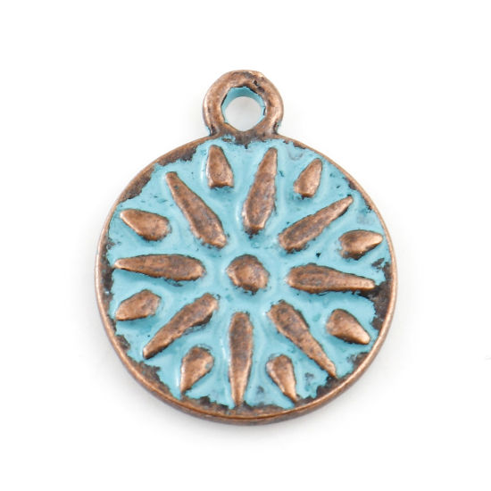 Picture of Zinc Based Alloy Patina Charms Round Disc Antique Copper Carved Pattern 18mm x 14mm, 20 PCs